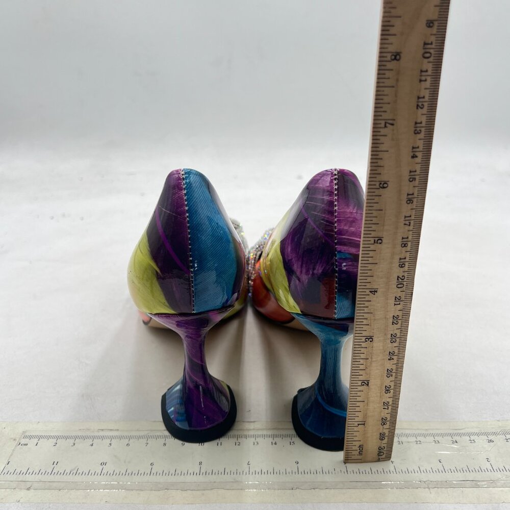 Ydn Colorful Feather Print Pointed Toe Slip On Pu… - image 5